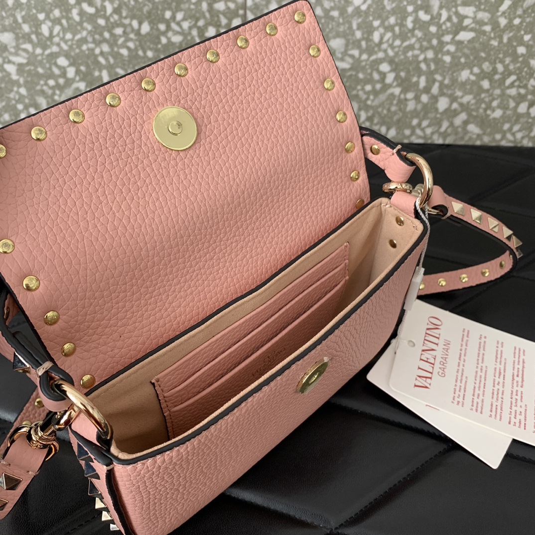 Valentino Garavani Rockstud Small Shoulder Bag in Nude Pink Grainy Calfskin